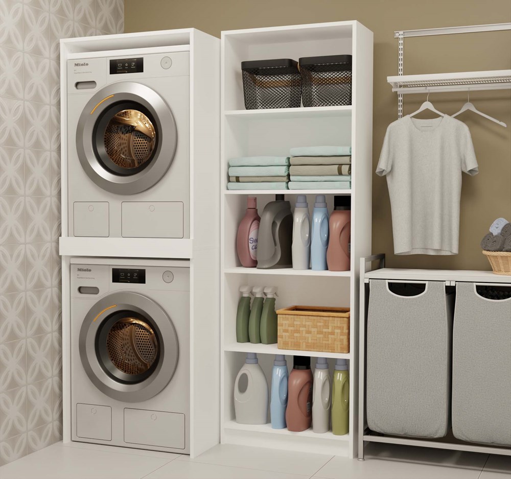 COMO - Meuble de rangement pour machine à laver et sèche-linge - Meuble gain de place - Blanc - 7