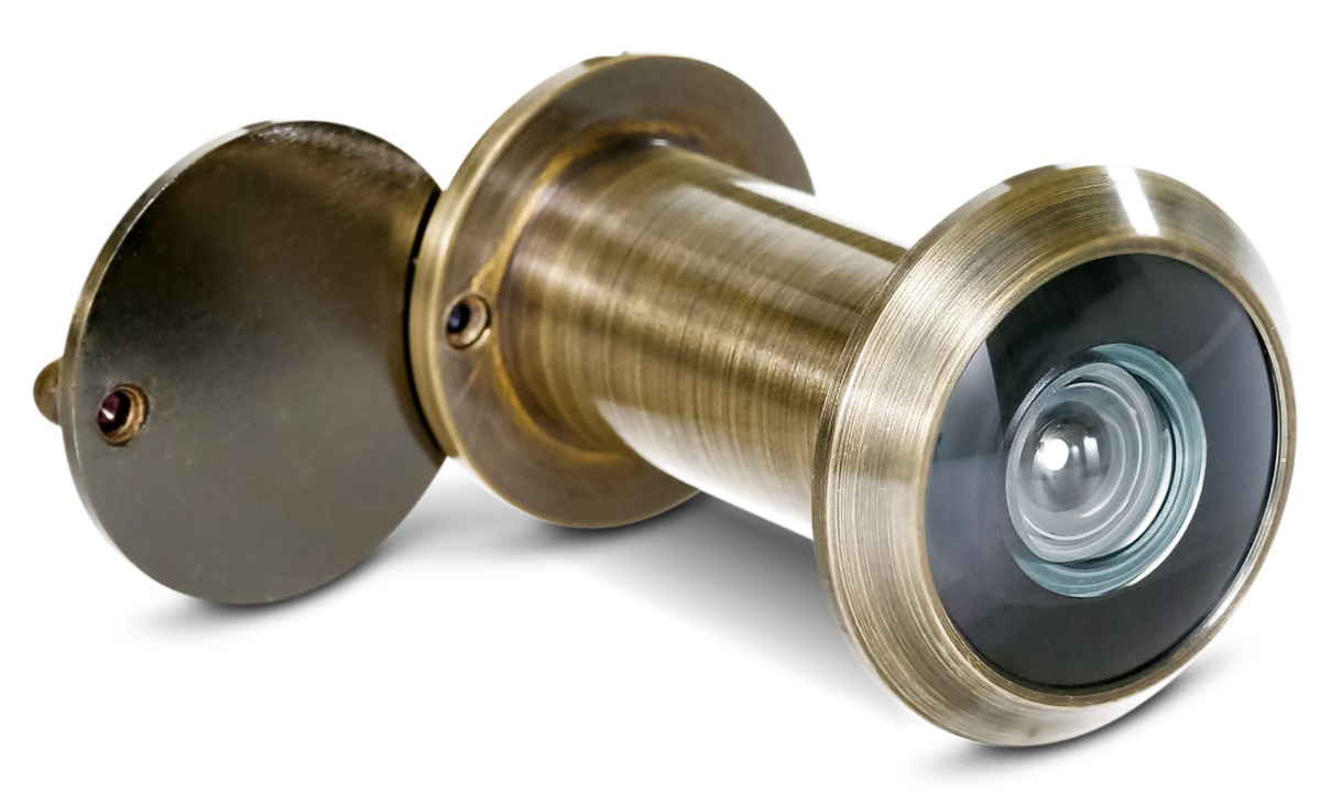 Vedere ușă în stil antic - Vedere ușă de intrare pentru instalare în foi de ușă de 35-55 mm la un unghi de 200° - cu capac de supraveghere
