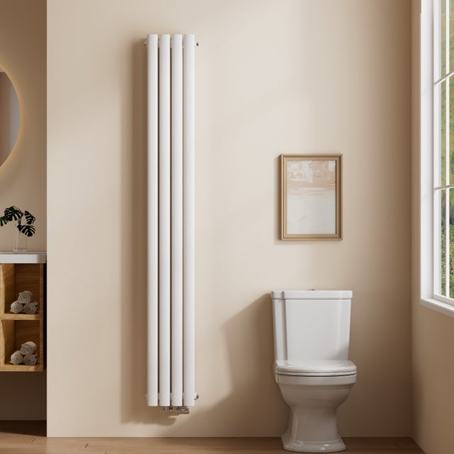 EMKE Radiateur eau chaude acier 180 x 24 cm 678 W - Tubes ovales doubles - Raccordement central, Blanc