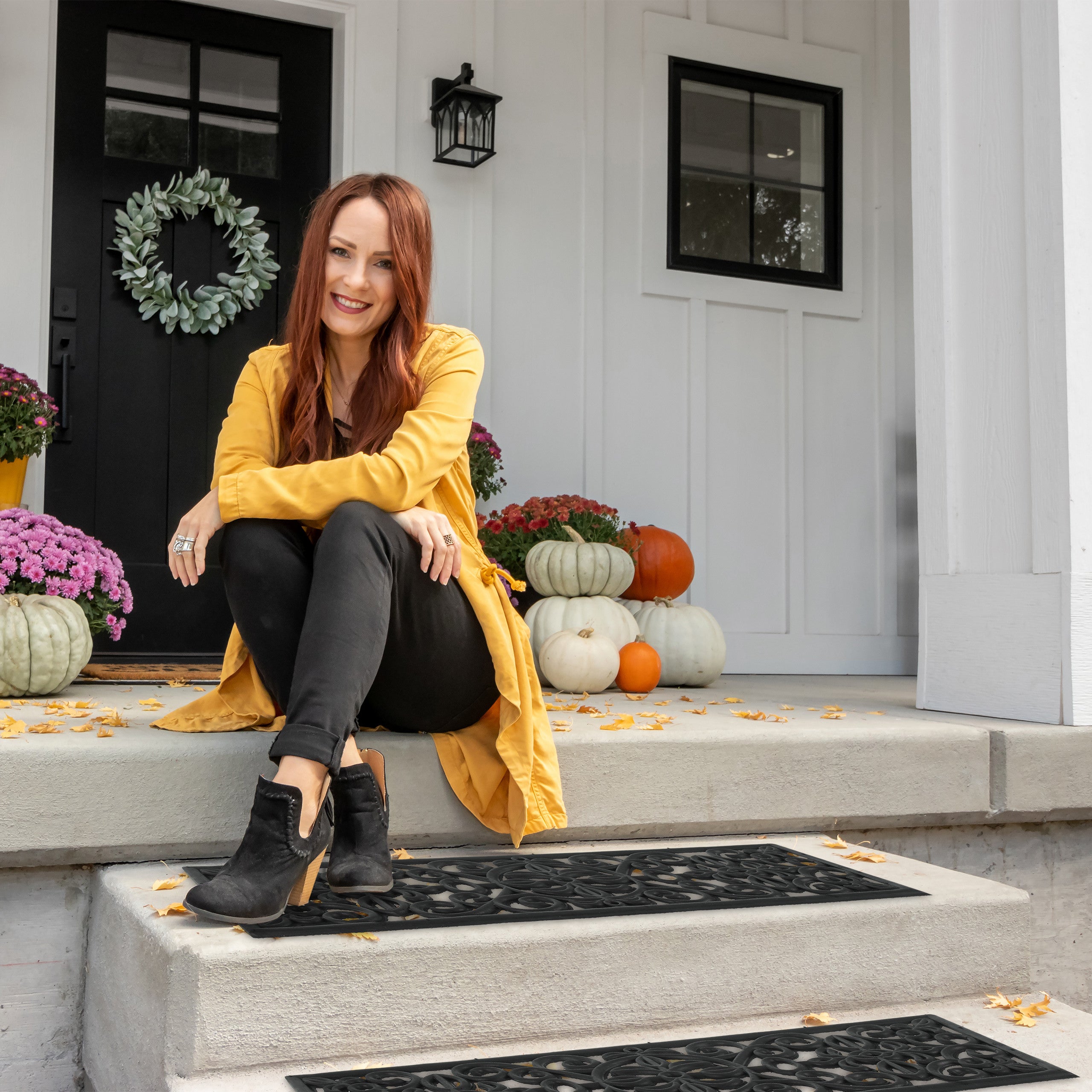 Relaxdays Paillasson de marche caoutchouc, tapis porte entrée, extérieur, intérieur, ornement, antidérapant, 75x25, noir - 3