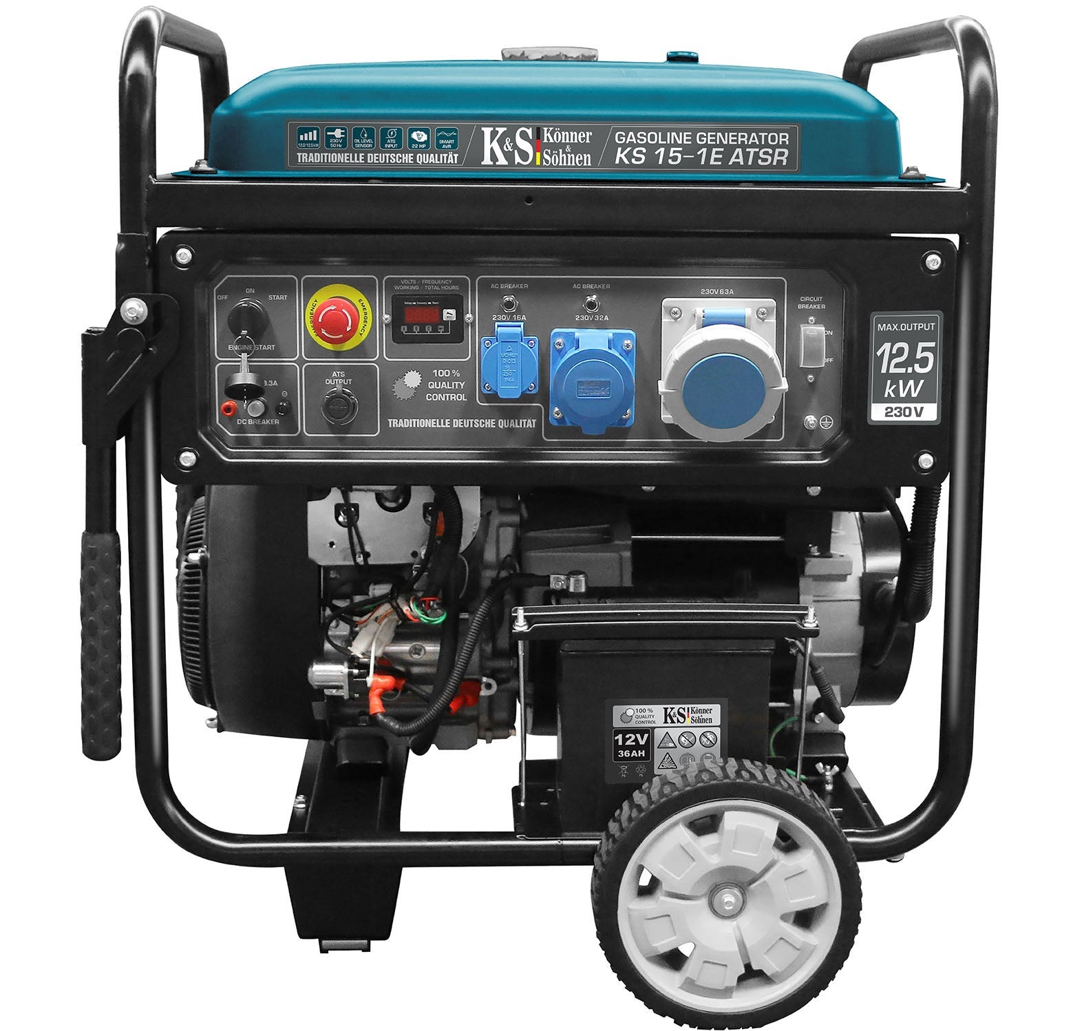 2-cylindrowy generator benzynowy „Könner &amp; Söhnen” KS 15-1E ATSR Moc maksymalna, kW 12.5