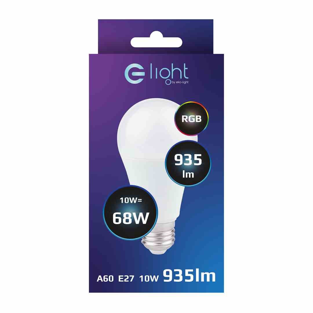 Bec LED Smart Eko-Light EK8049, 10W, E27, RGB, 935 lm, sferic, alb mat ...