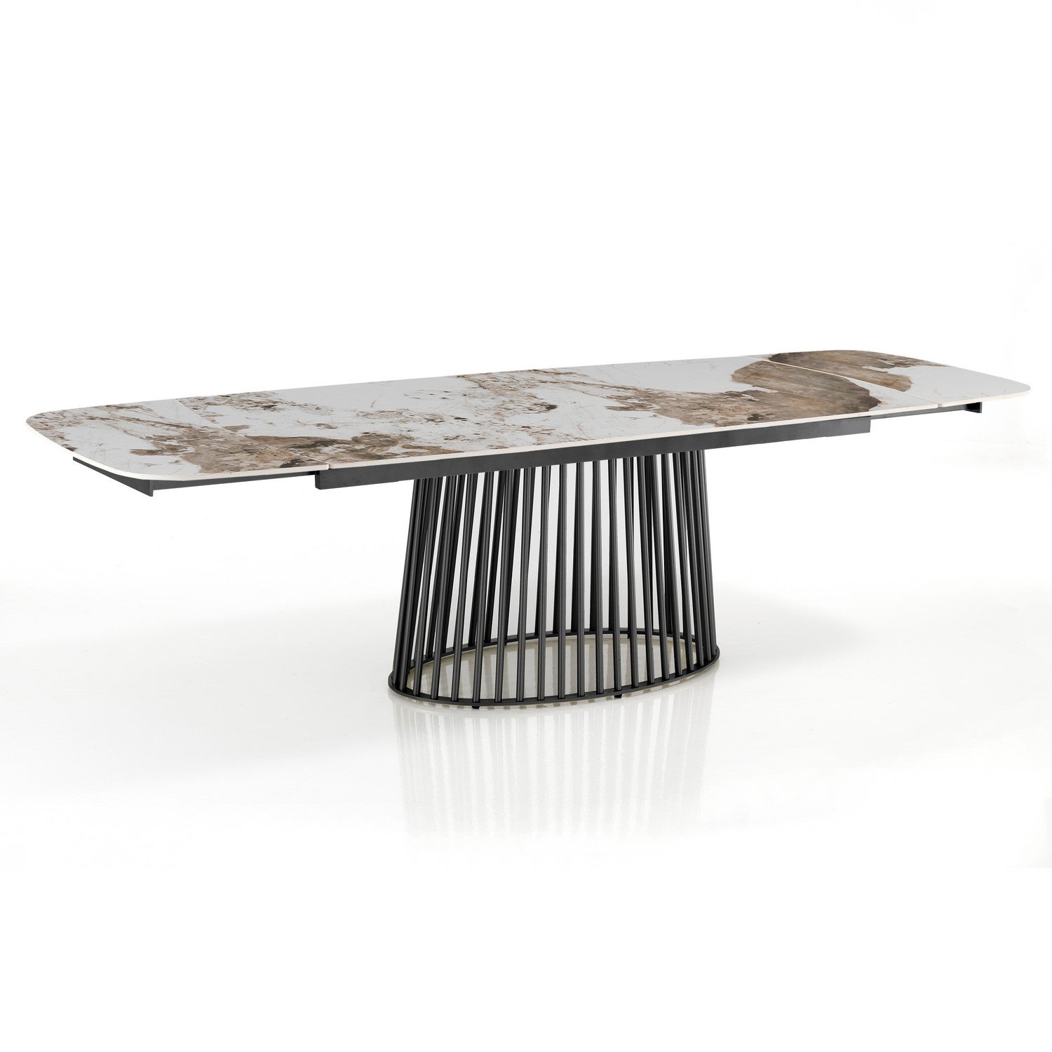 Stół rozkładany CAGE 2 – metal matowoszary, ceramika marmurowa Onyx, wys. 75,5 cm, szer. 180/220/260 cm, 8/12 miejsc, do jadalni