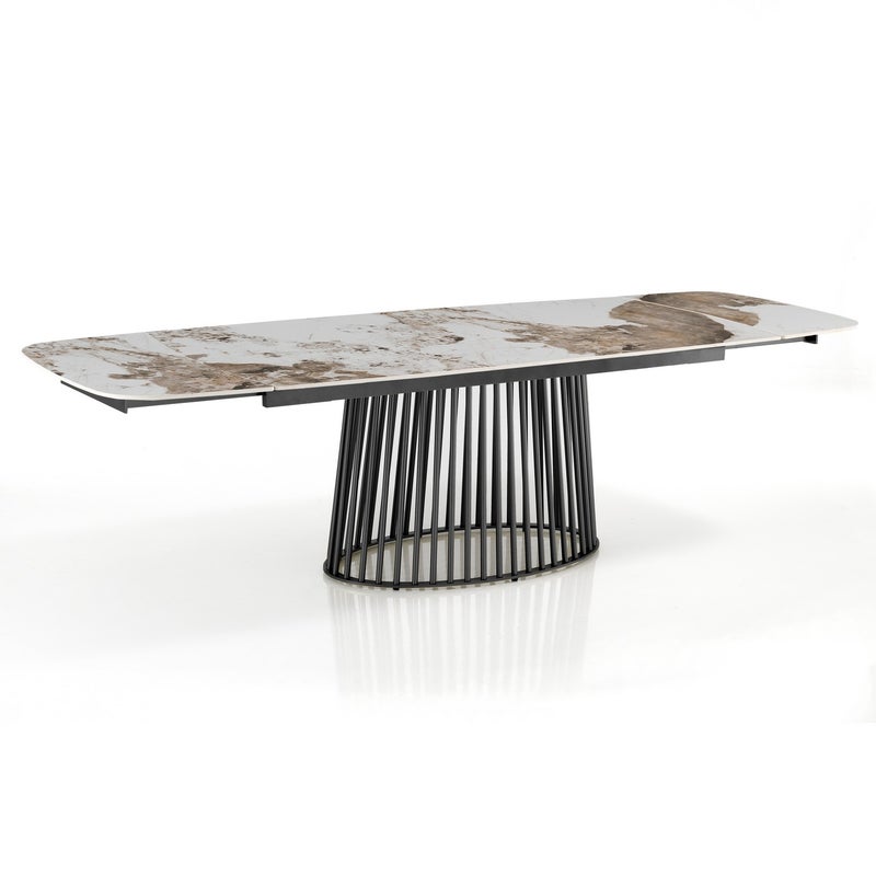 Stół rozkładany CAGE 2 – metal matowoszary, ceramika marmurowa Onyx, wys. 75,5 cm, szer. 180/220/260 cm, 8/12 miejsc, do jadalni