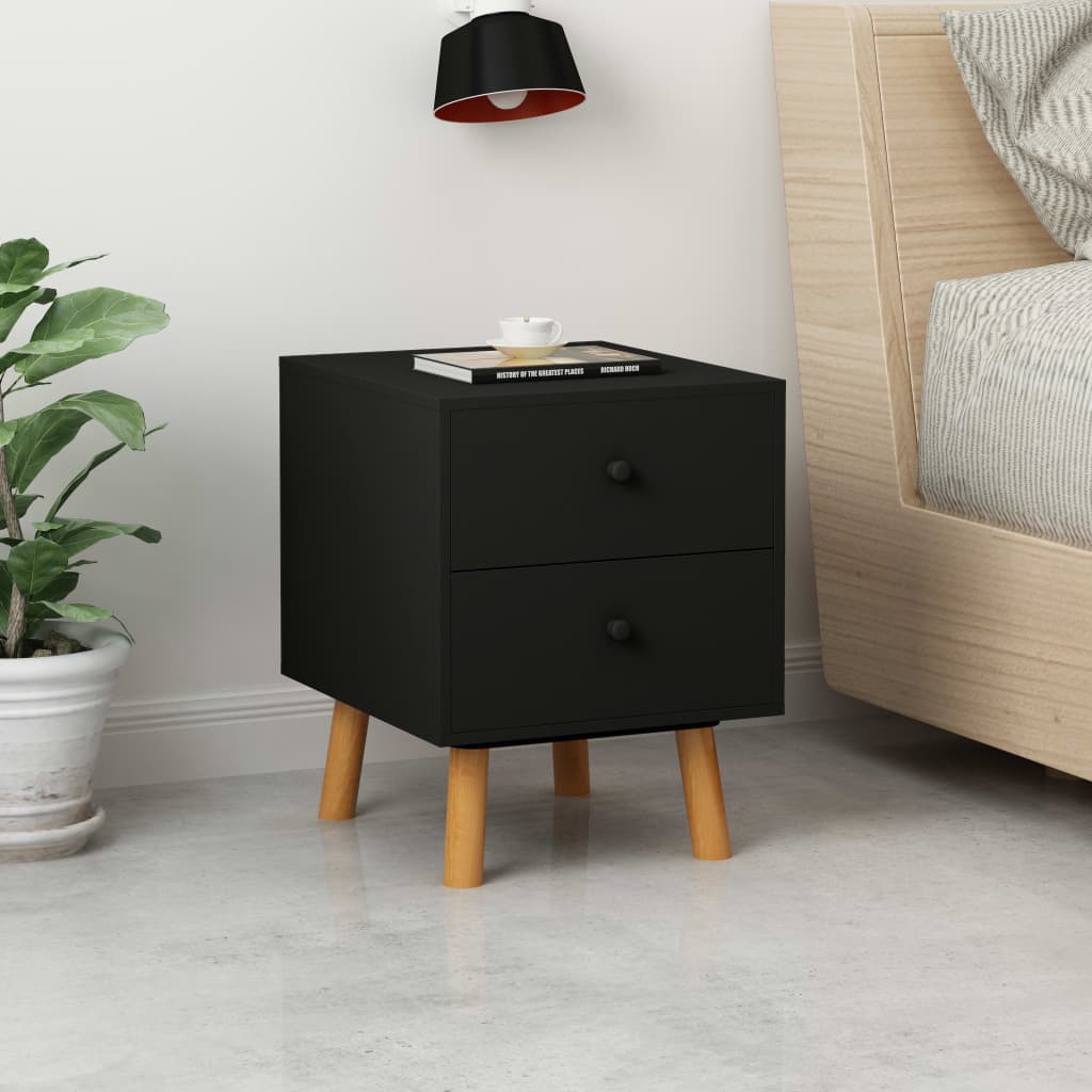 Comodini 2 pz Nera 40x35x61,5 cm in Legno Massello di Pino