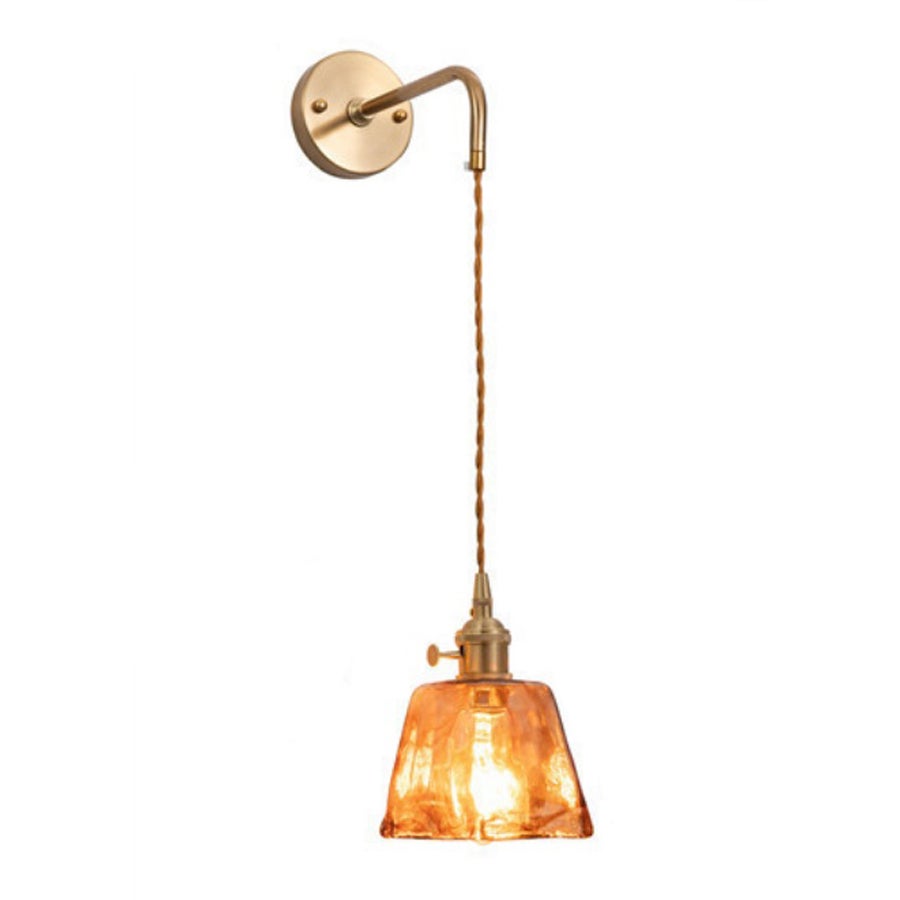 Bomclap lámpara de pared de latón, aplique vintage, lámpara de cristal ámbar difuminado (con cable,sin fuente de luz)