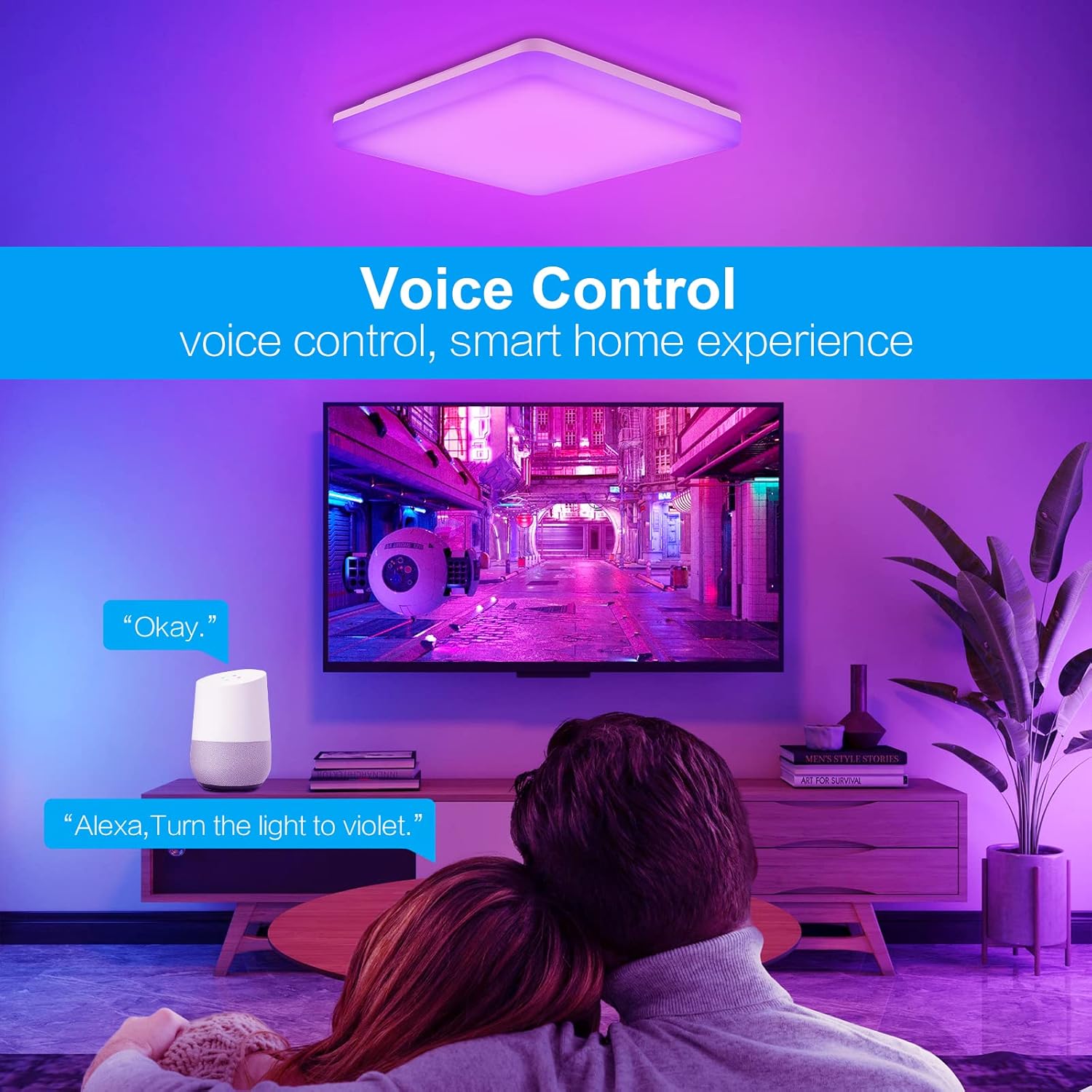 LOVHAUS Lampada Alexa, Plafoniera Intelligente Regolabile RGB, 18W 1800LM, Lampada da Soffitto LED Compatibile con Alexa, Google Assistant e App - 2