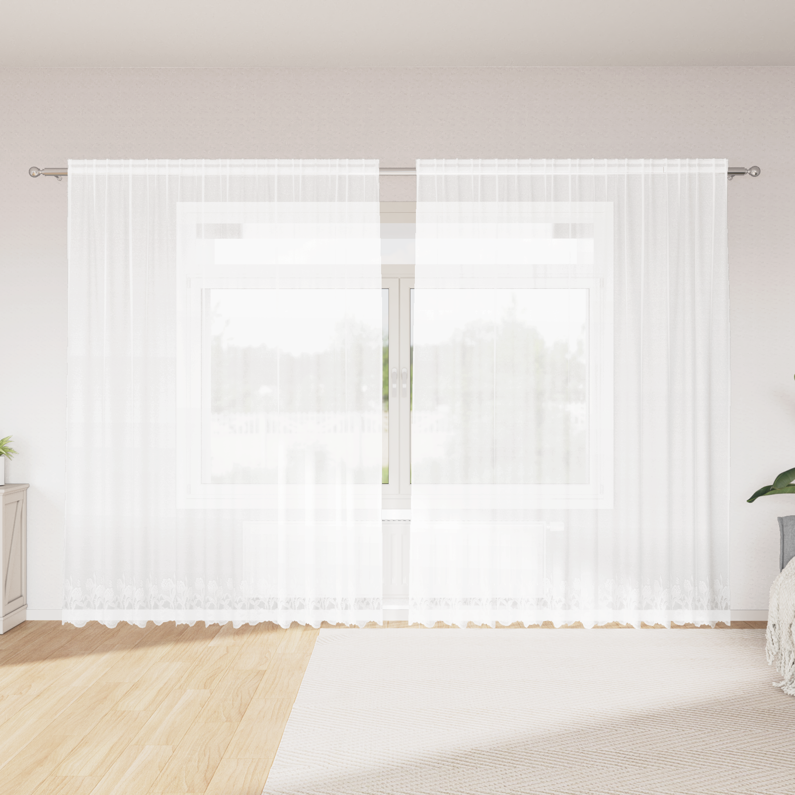 Firanka Koronkowa z zasłonami Biały 200 x 300 cm Poliester vidaXL