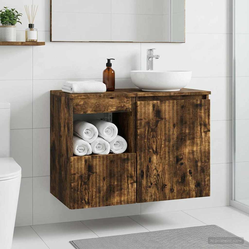 Mueble de baño roble ahumado, 30 × 35 × 50 cm