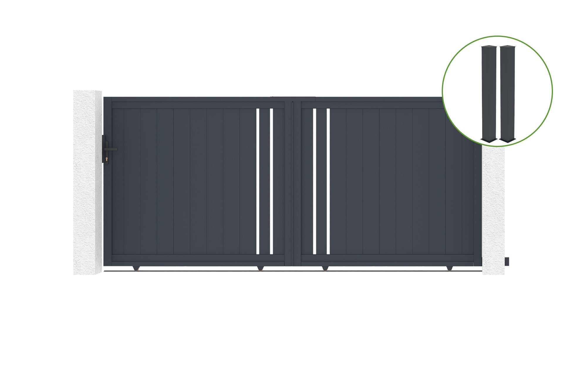 Brama przesuwna 3,5m LIFE wys. 160cm aluminium szare + 2 słupki 20x20cm wys. 190