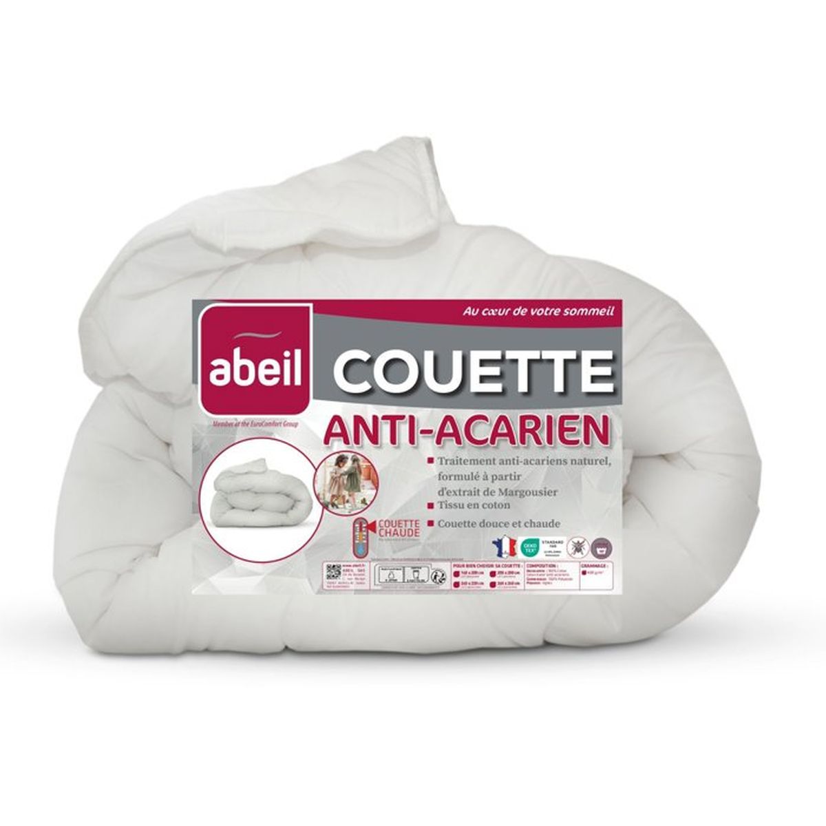 Couette anti acariens ABEIL Warm 220 x 240 cm 400 g m2 blanc 2 personnes - 4