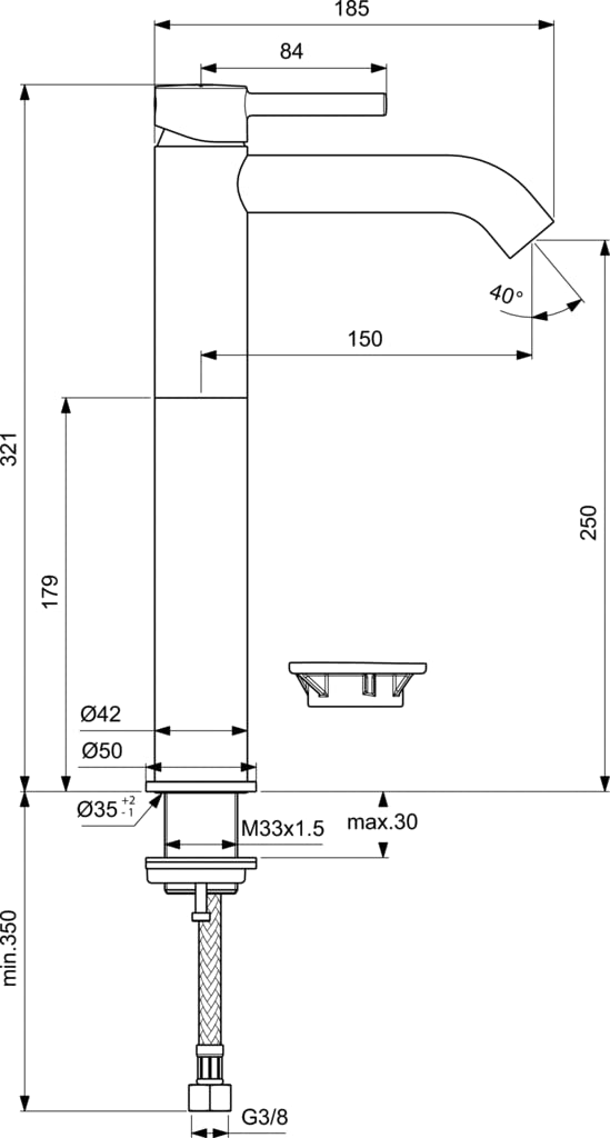 Mitigeur de lavabo CERALINE, réhaussé - Noir mat - 6