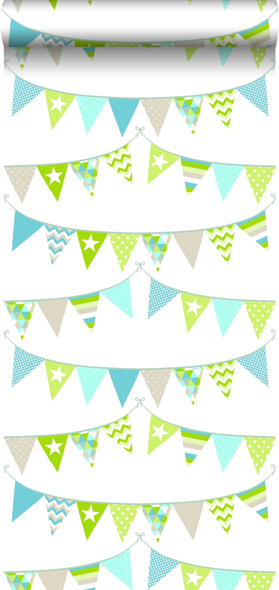 Papel pintado guirnalda turquesa, verde limón y beige - 53 cm x 10.05 m - estahome