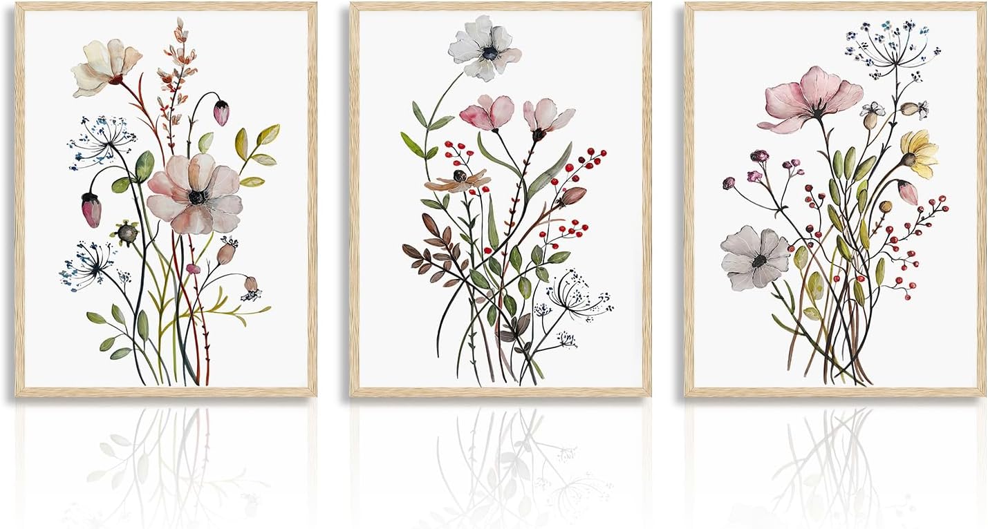 Boho Botanical Wall Art, rustykalna dekoracja ścienna z roślinami w stylu wiejskim, nowoczesny minimalistyczny plakat z kwiatami, 30x40 cm, bez ramki