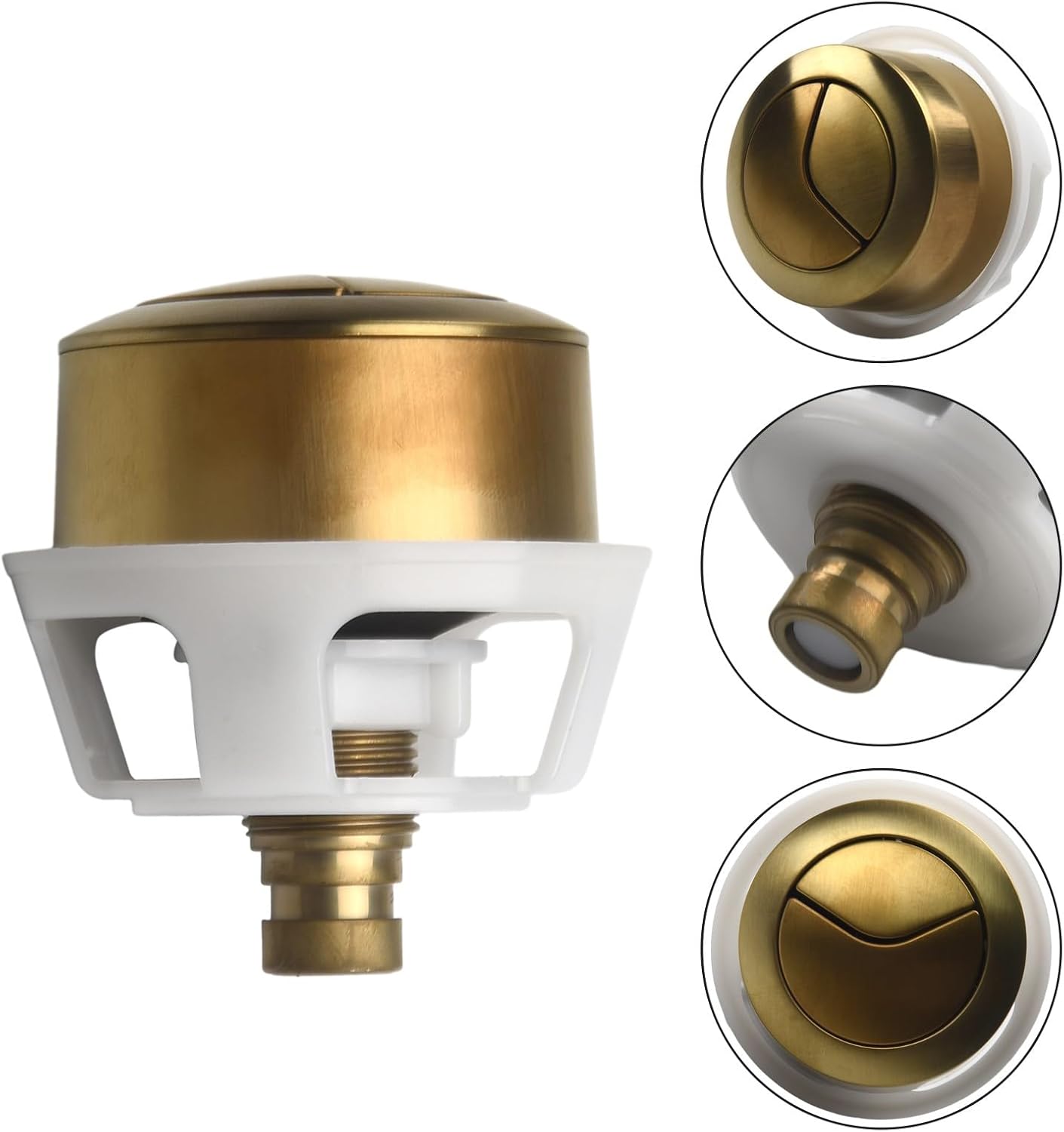 Bouton Doré Poussoir Chasse d'Eau – Rechange WC, Finition Or Brossé pour Réservoir à Câble Caché - 4