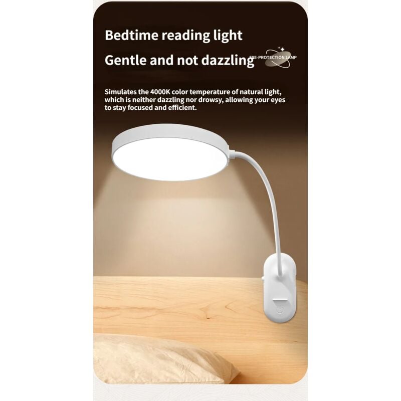 Lampka do czytania LED – ulepszona wersja – funkcja podwójnego ładowania/zasilania sieciowego – trzy temperatury barwowe - 2