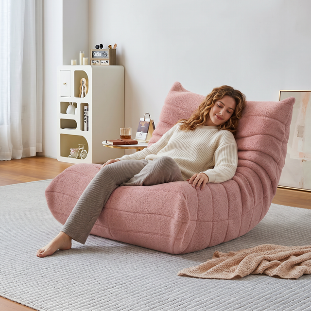 Fauteuil paresseux - Velours rose - Confort relaxant - canapé 1 place - Canapé - Chauffeuse - 86x105x75 cm