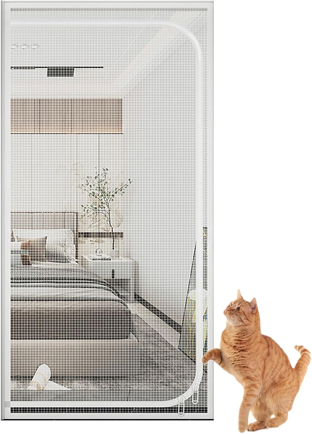 Drzwi z moskitierą dla zwierząt, antypoślizgowe, z zamkiem błyskawicznym, białe, 90 x 220 cm