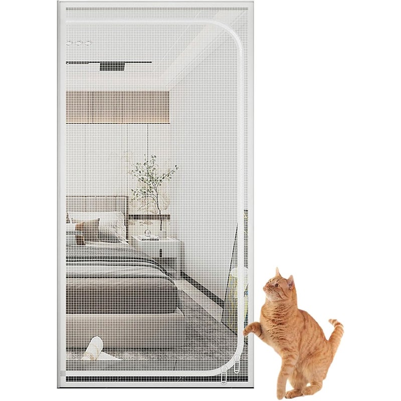 Drzwi z moskitierą dla zwierząt, antypoślizgowe, z zamkiem błyskawicznym, białe, 90 x 220 cm