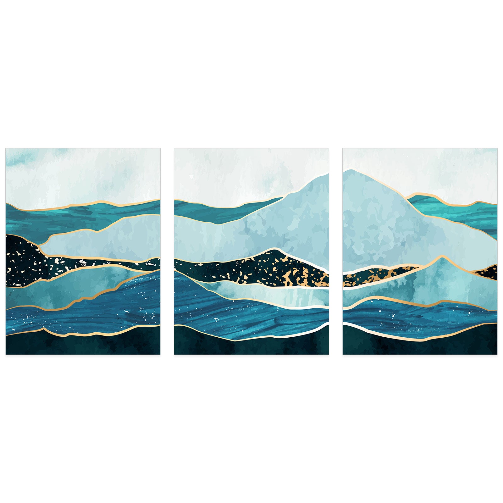 Lot de 3 affiches posters Triptyque décoratives - Vagues Design - Bordure Noire et Blanche - 3 Affiches - 21x29,7 cm (Cadres non fournis) - 2
