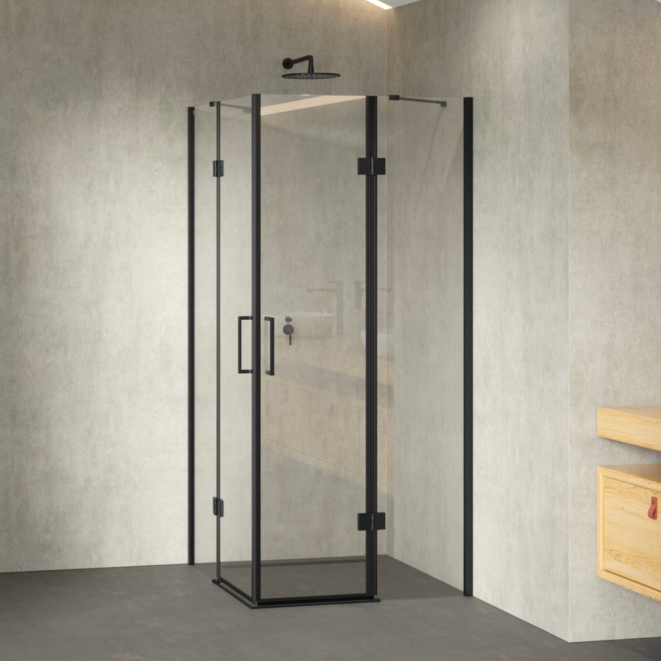 Moments Of Glass  Mampara De Ducha Celine 90X100x180cm, Reversible, Puertas Abatibles, Ajuste 88.5-90X98.5-100Cm, Cristal Templado Transparente 6Mm Negro , Leroy Merlin