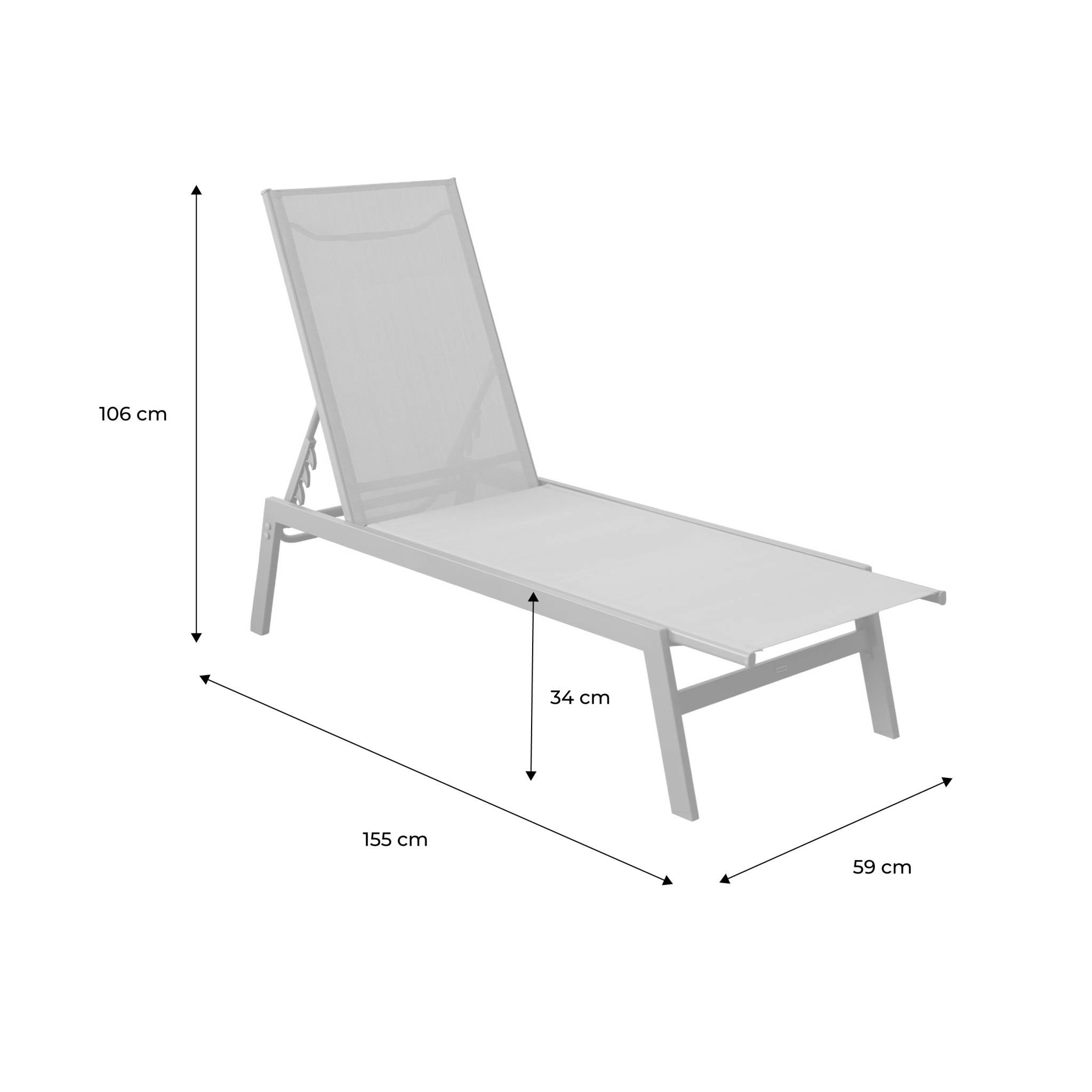 Lot de 2 transats beige. 5 positions. en textilène et métal. FLORA. L155 x P59 x H106cm FLORA - 4