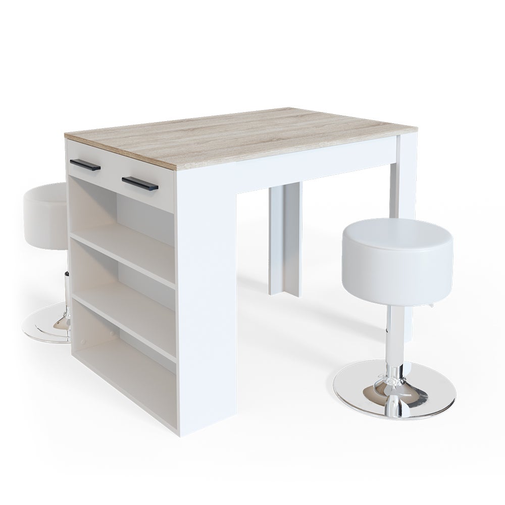 Vicco Tavolo bar con sgabelli Repose, Sonoma/Bianco, 67 x 100 cm con 2 ...