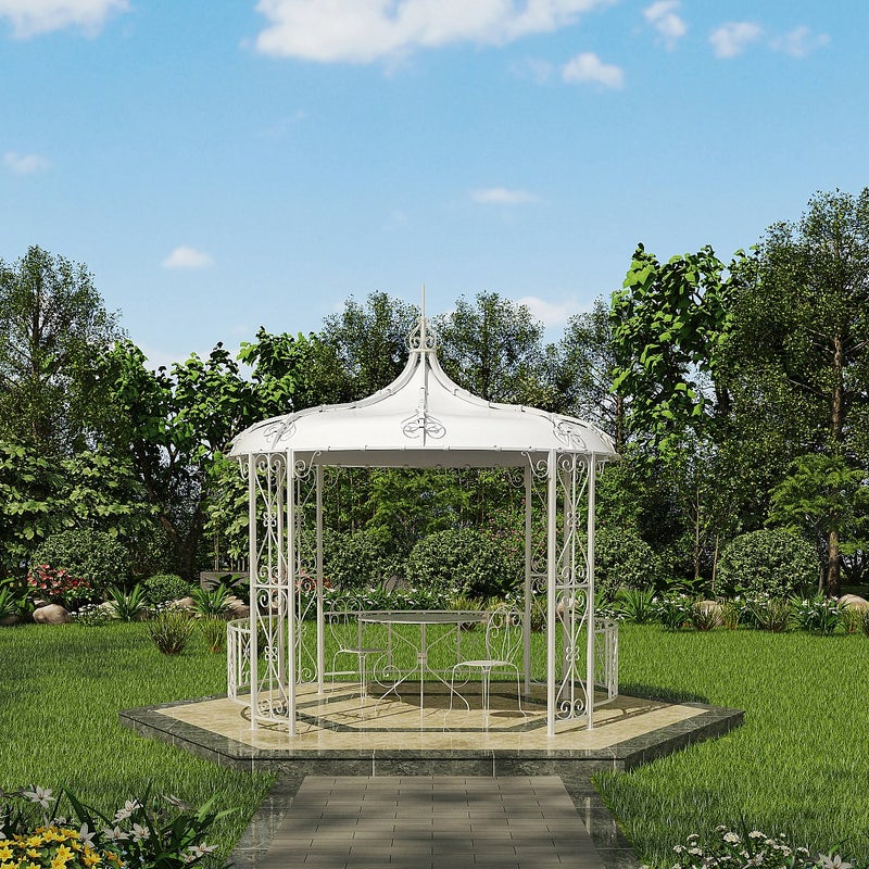 Pawilon ogrodowy TILCARA z metalu w stylu kutego żelaza, 300 × 290 cm (śr. × wys.) – kolor biały