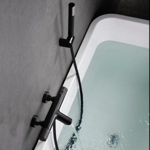 IATUPKE Grifo De Bañera Dorado Cepillado Grifo De Baño Montado En La Pared Con Juego De Ducha De Mano, Latón Montado En La Pared, Termostato De Llenado De Bañera De Latón