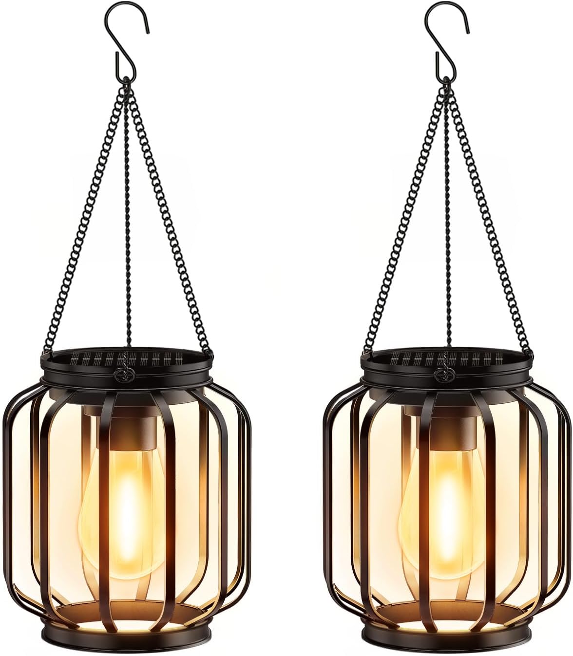 Zestaw 2 zewnętrznych lamp solarnych z łańcuchem i haczykiem, wodoodporne, metalowe, [Klasa efektywności energetycznej A+++]