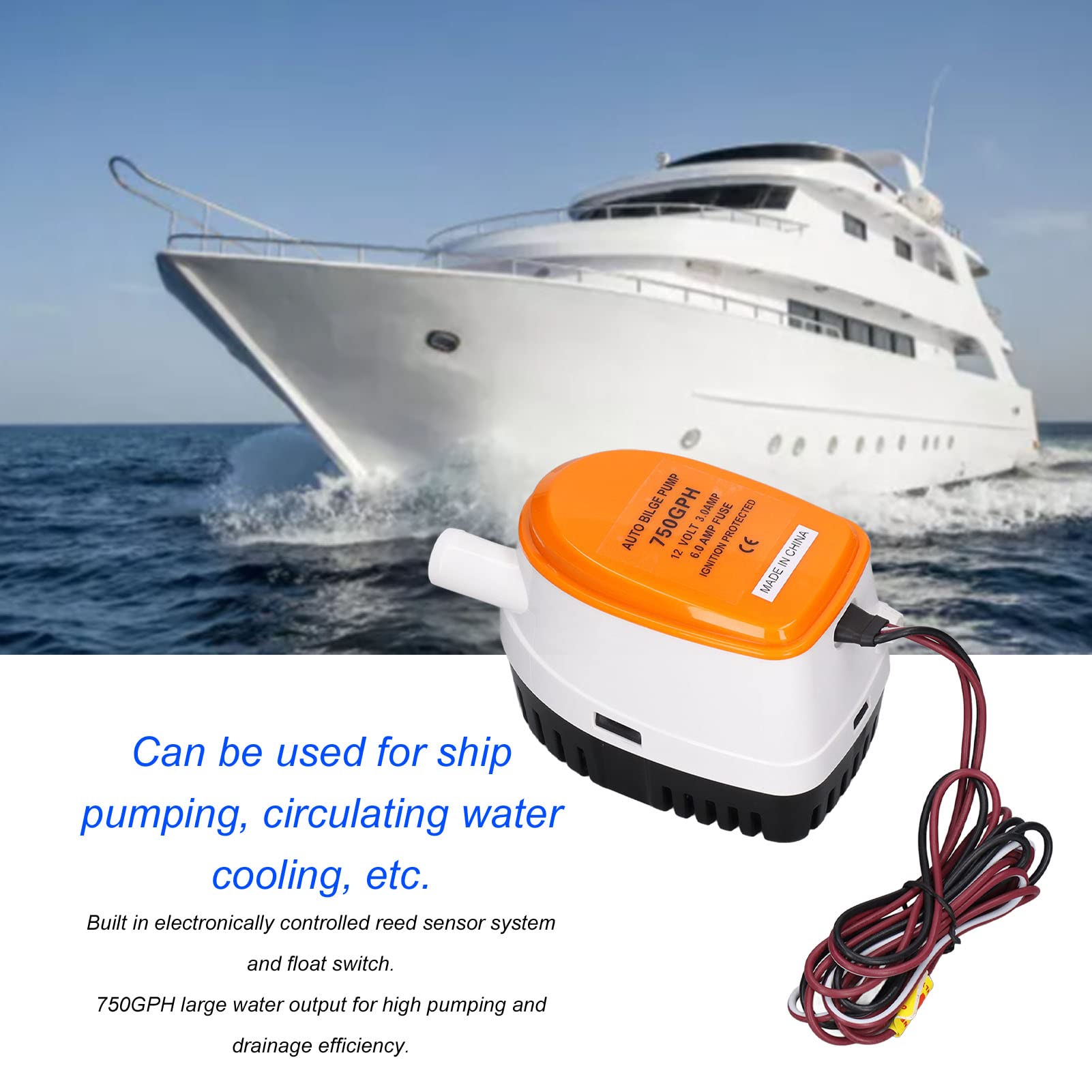 Bomba Sumergible Eléctrica Automática de Achique de Agua Mini 750GPH 12V con Interruptor de Flotador Trabajo Eficiente para Drenaje de Emcion - 8