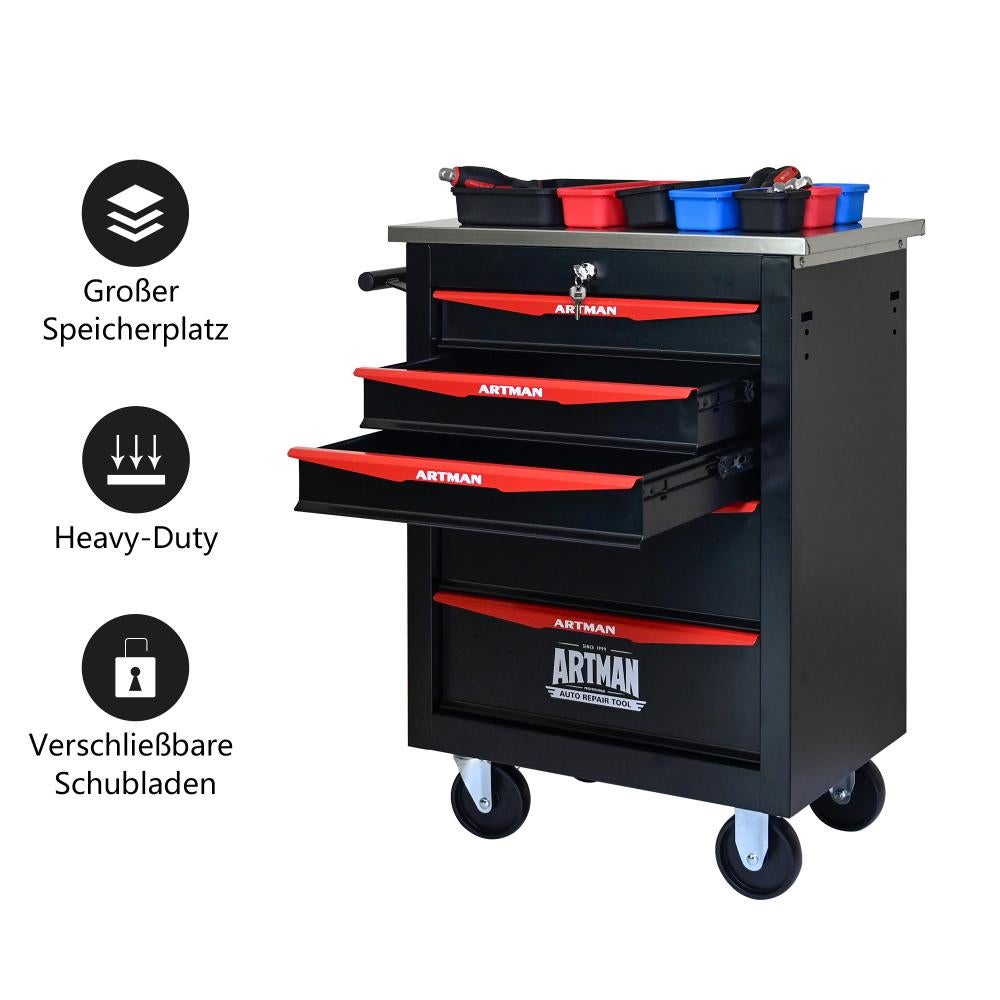 Chariot Multifonction à 5 tiroirs avec roues –Chariot de rangement en métal avec surface en acier inoxydable,pour garage et atelier - 2