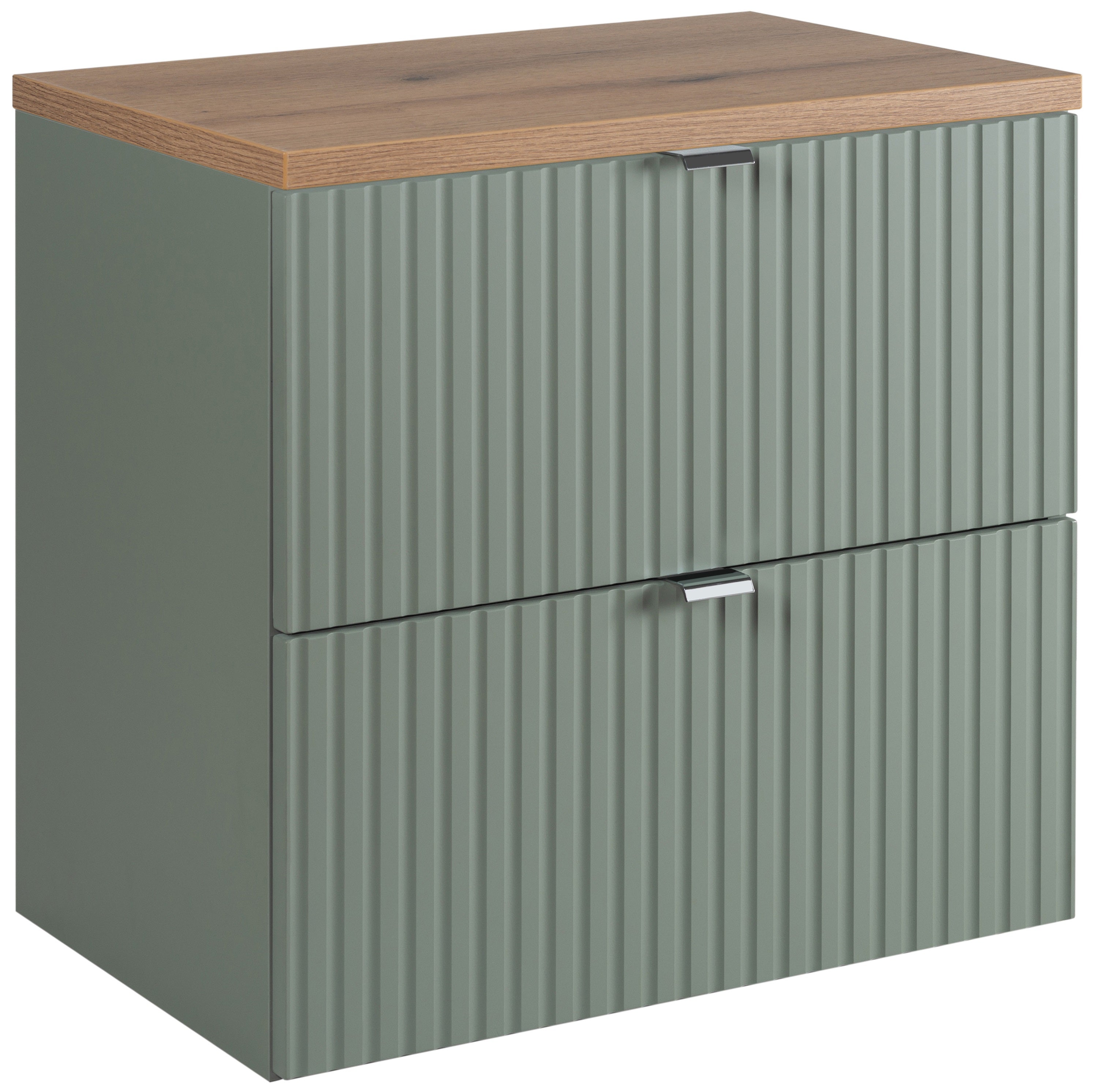 Szafka łazienkowa LINE REED GREEN 60 cm zielona blat dąb ryflowane fronty