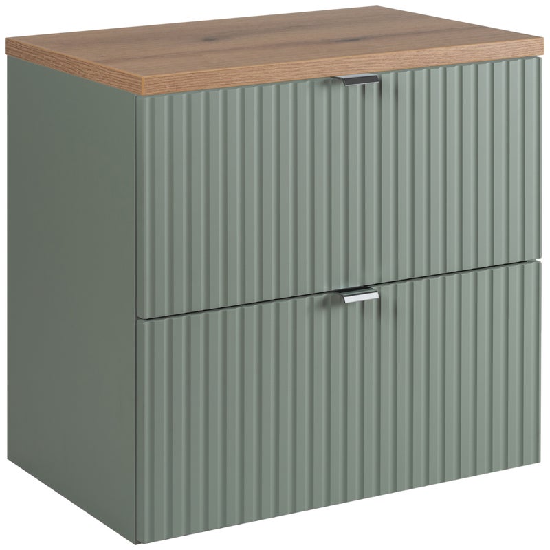 Szafka łazienkowa LINE REED GREEN 60 cm zielona blat dąb ryflowane fronty