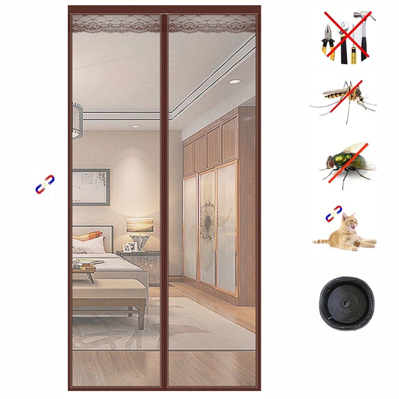 Magnetyczna moskitiera na drzwi, kurtyna przeciw owadom z paskami samoprzylepnymi, samoprzylepna kurtyna przeciw komarom, 80 x 200 cm