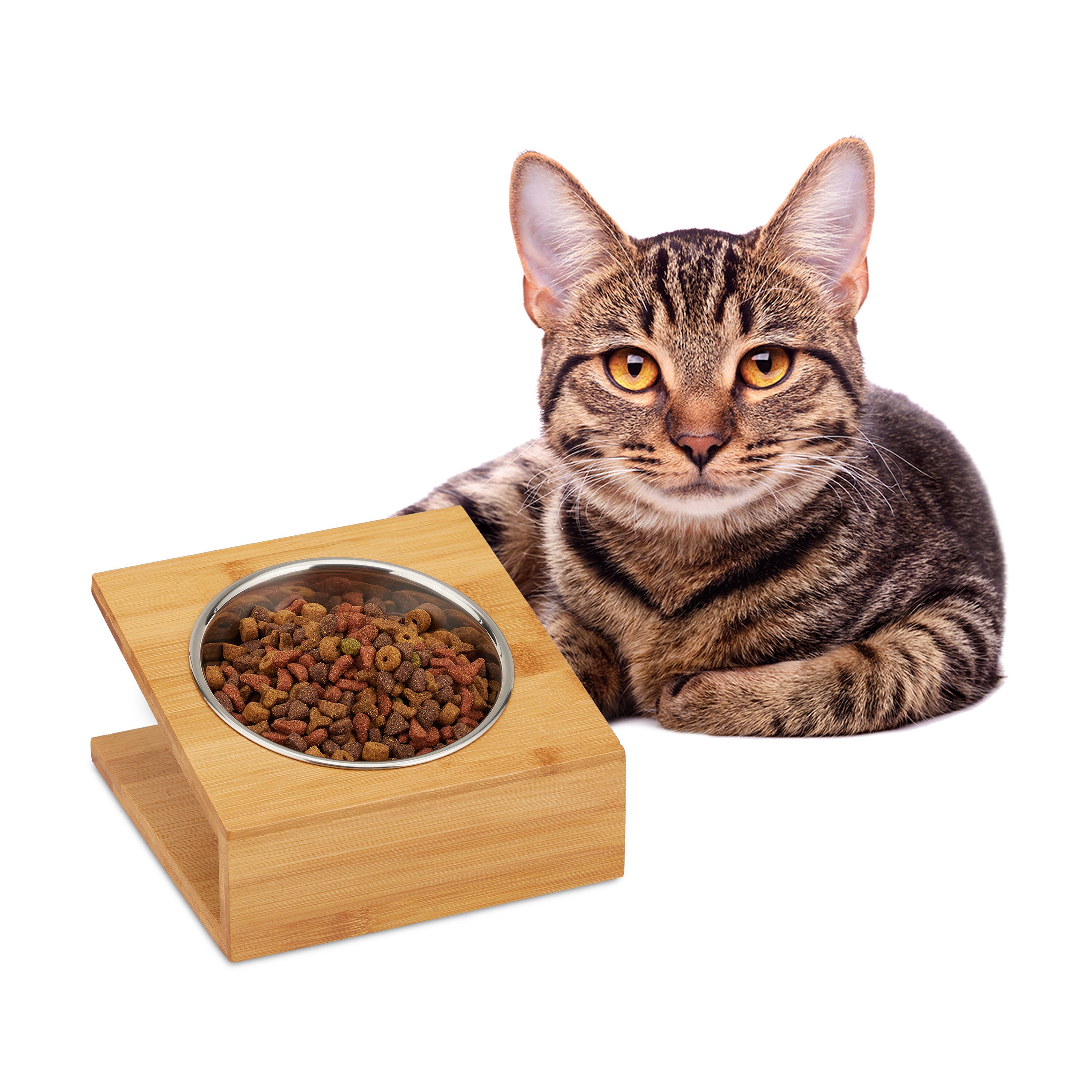 2 Ciotole Per Cani/Gatti In Ceramica Con Supporto Bambù - 400ml, Bianche, Antiscivolo - Foto 7