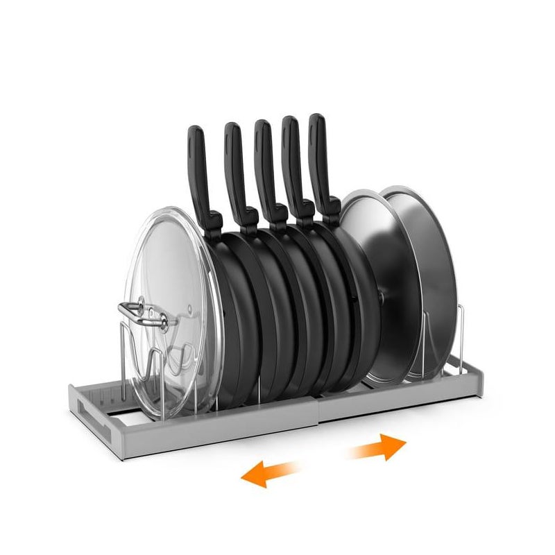 Stojak na pokrywki do garnków, rozsuwany stojak na garnki do szuflady, organizer do garnków z 7 regulowanymi przegródkami, szary