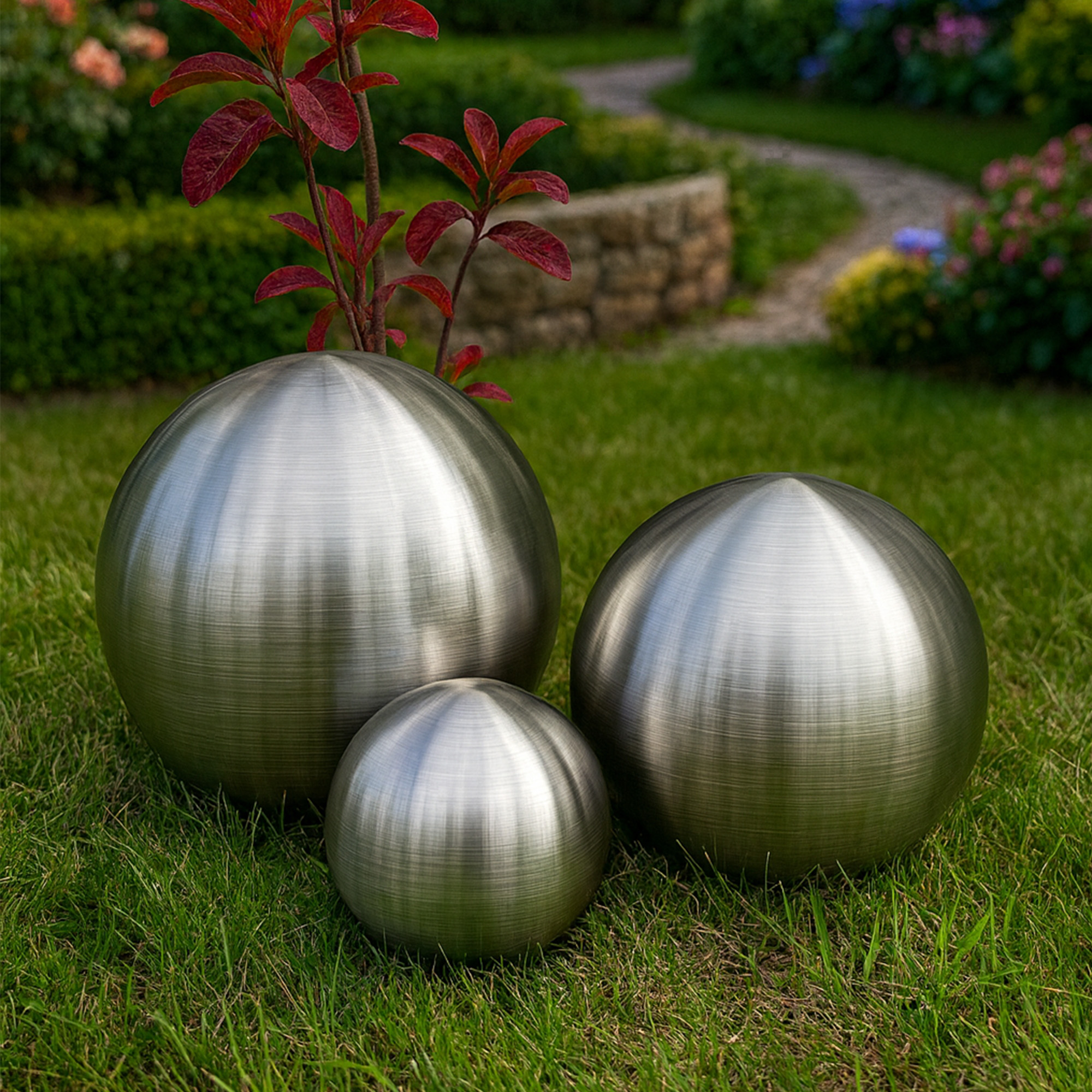 Köhko zestaw 3 kul ze stali nierdzewnej Ø 18-28-38 cm kula dekoracyjna wykonana ze szczotkowanej matowej stali nierdzewnej