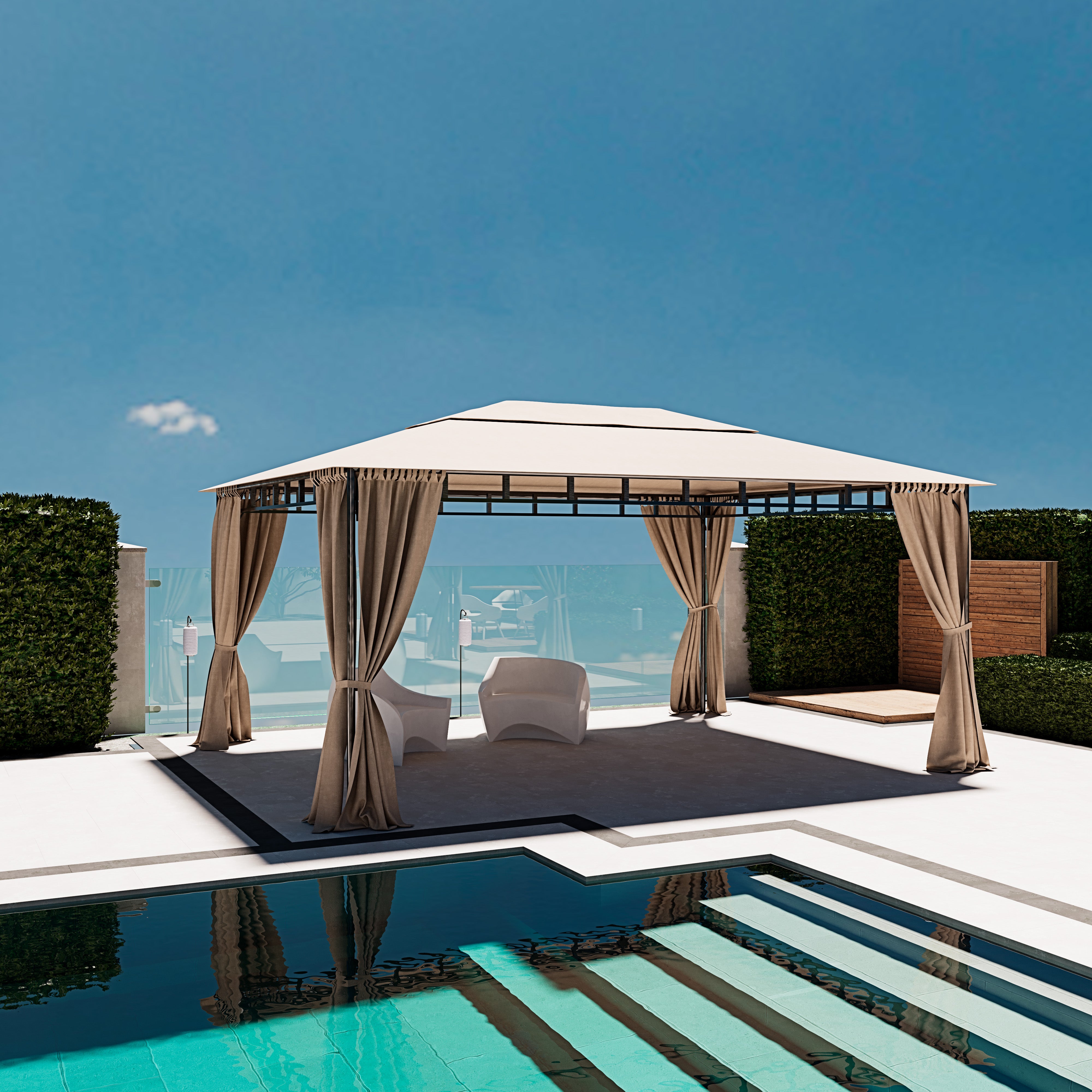 Gazebo Da Giardino 3 x 4 M Con Tende Laterali Richiudibili Struttura In Acciaio Robusto Copertura 180 g/m² Con 4 Teli Laterali Esterno Giardino P - 3