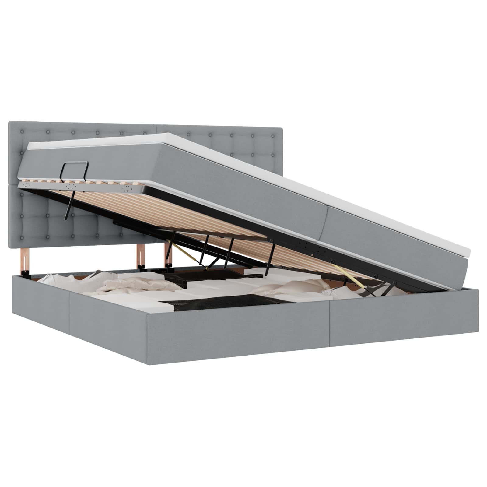 Lit avec rangement et matelas Gris clair 200 x 200 cm tissu - 2