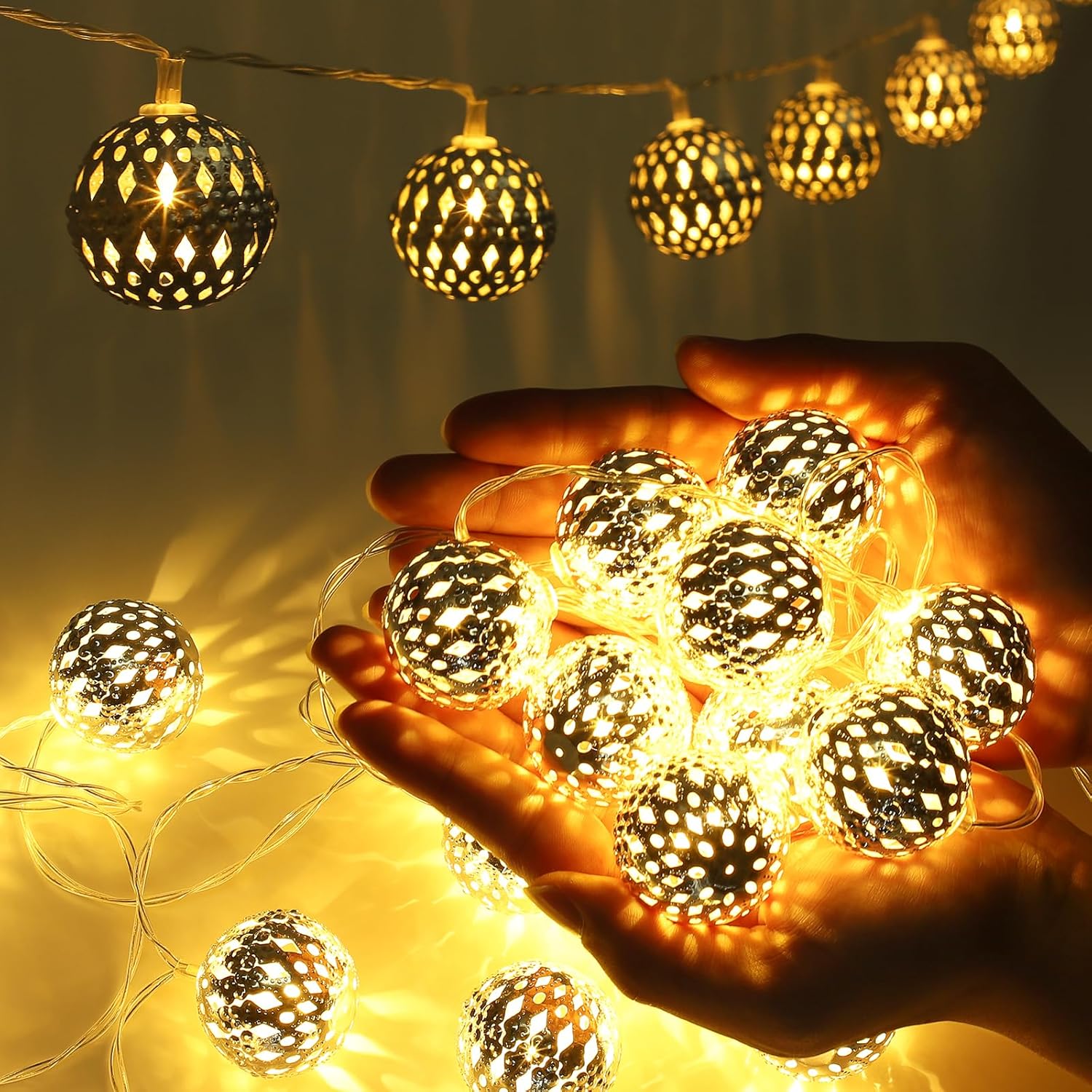 Guirlande Lumineuse LED Marocaine Solaire 7M 50LED IP65 Étanche - Blanc Chaud Pour Jardin Et Mariage