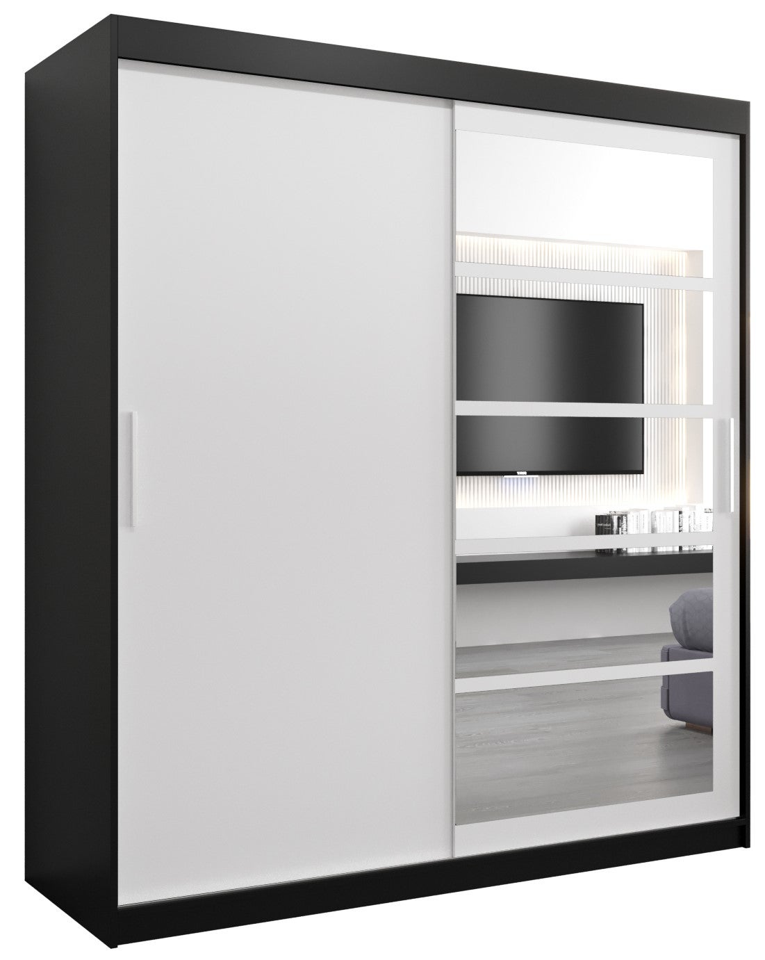 Szafa przesuwna garderoba ROMA 1 180 x 62 x 200 cm Czarny + Biały - Abiks Meble