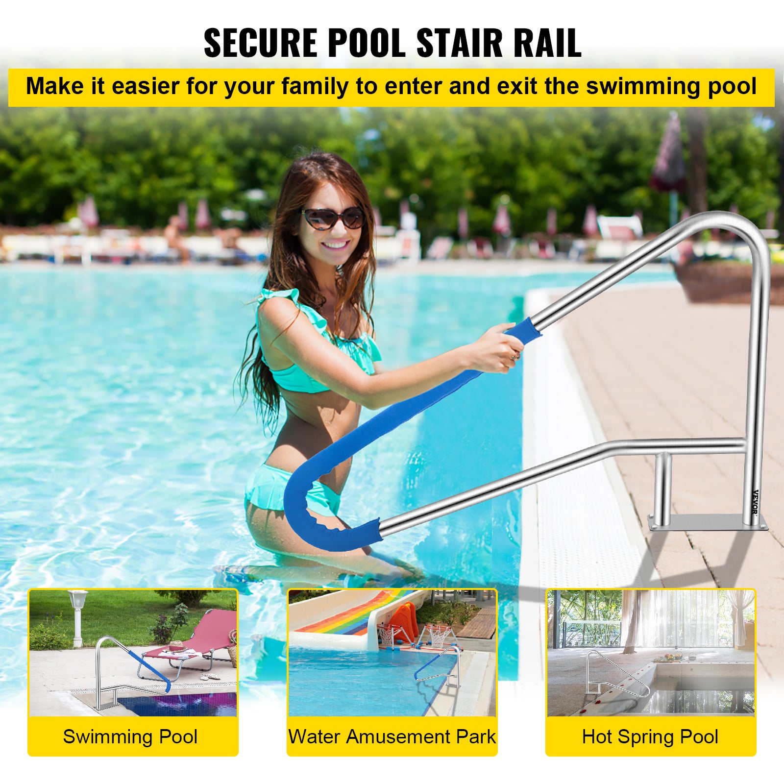 Barre D'appui Pour Piscine En Acier Inox 304 - Main Courante De Sécurité, Design Courbé, 80x56.5 Cm