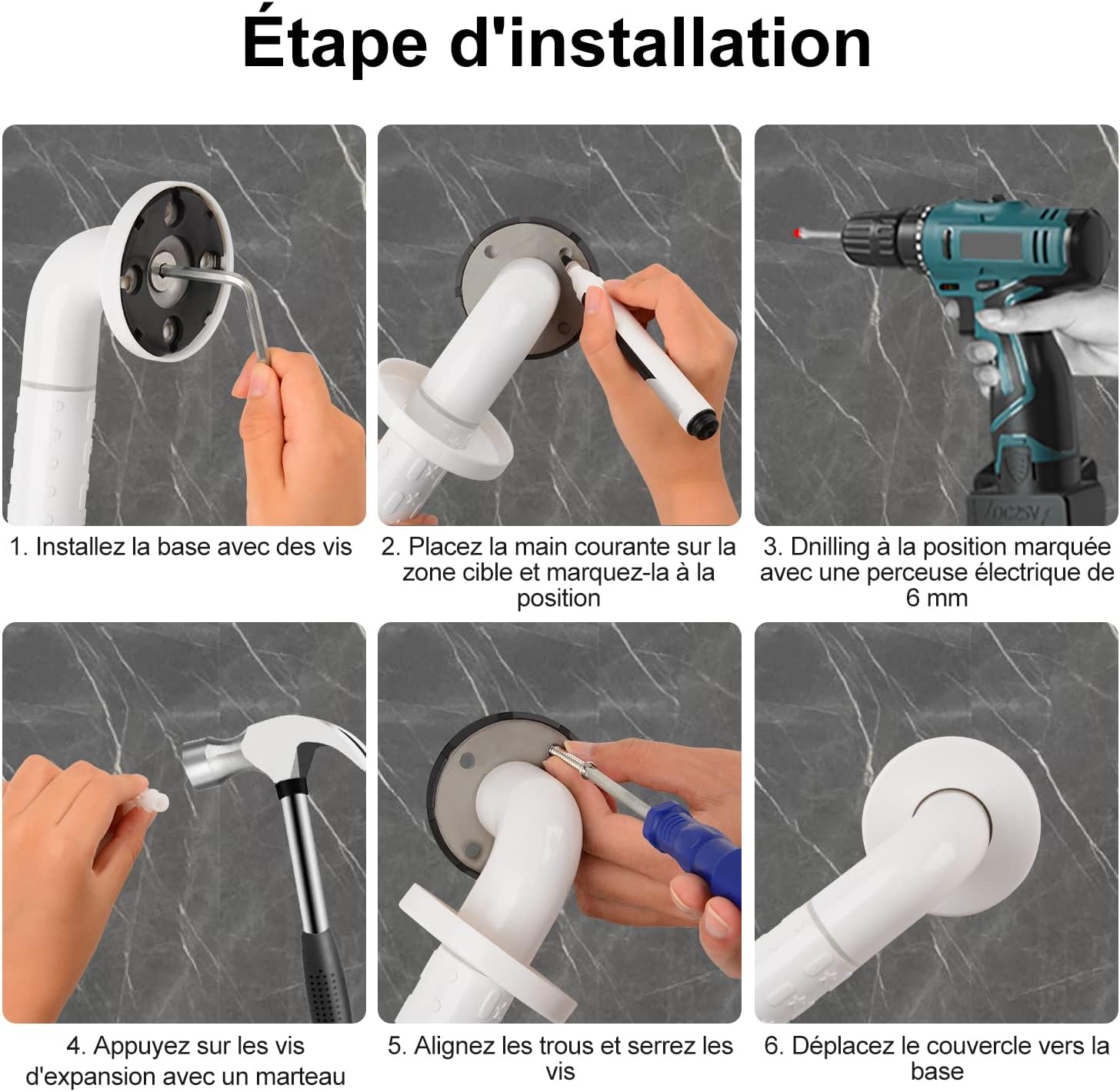 Barre d'appui de douche en acier inoxydable pour personnes âgées, barre d'appui antidérapante pour salle de bain, 60 cm - 3