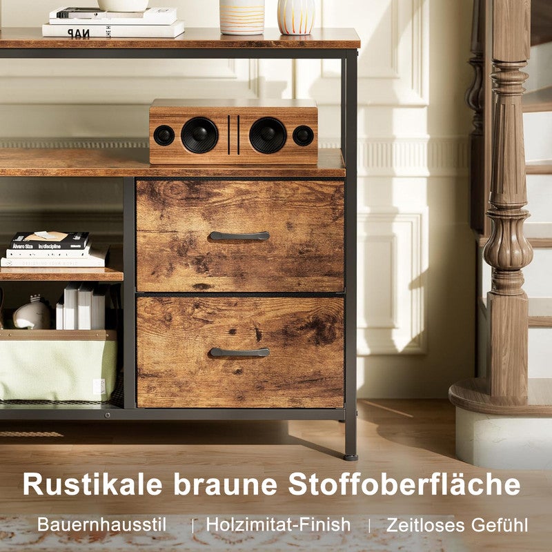 Meuble TV, 108x30x78cm, avec bande lumineuse LED et 4 tiroirs en tissu rétro, pieds réglables en hauteur, structure en fer, meuble tele - 6