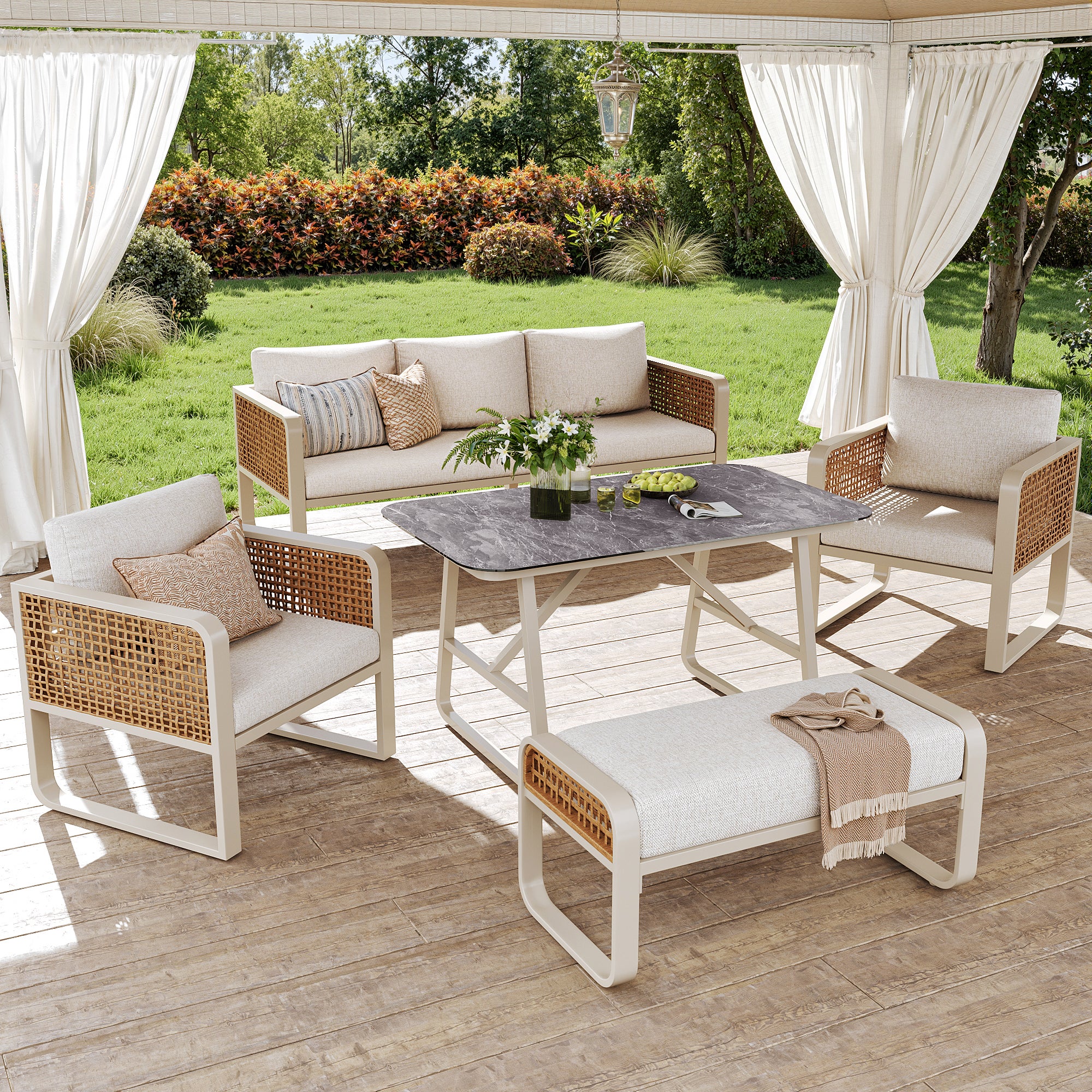 Salon bas de jardin en Métal Gris 6 personnes - 3