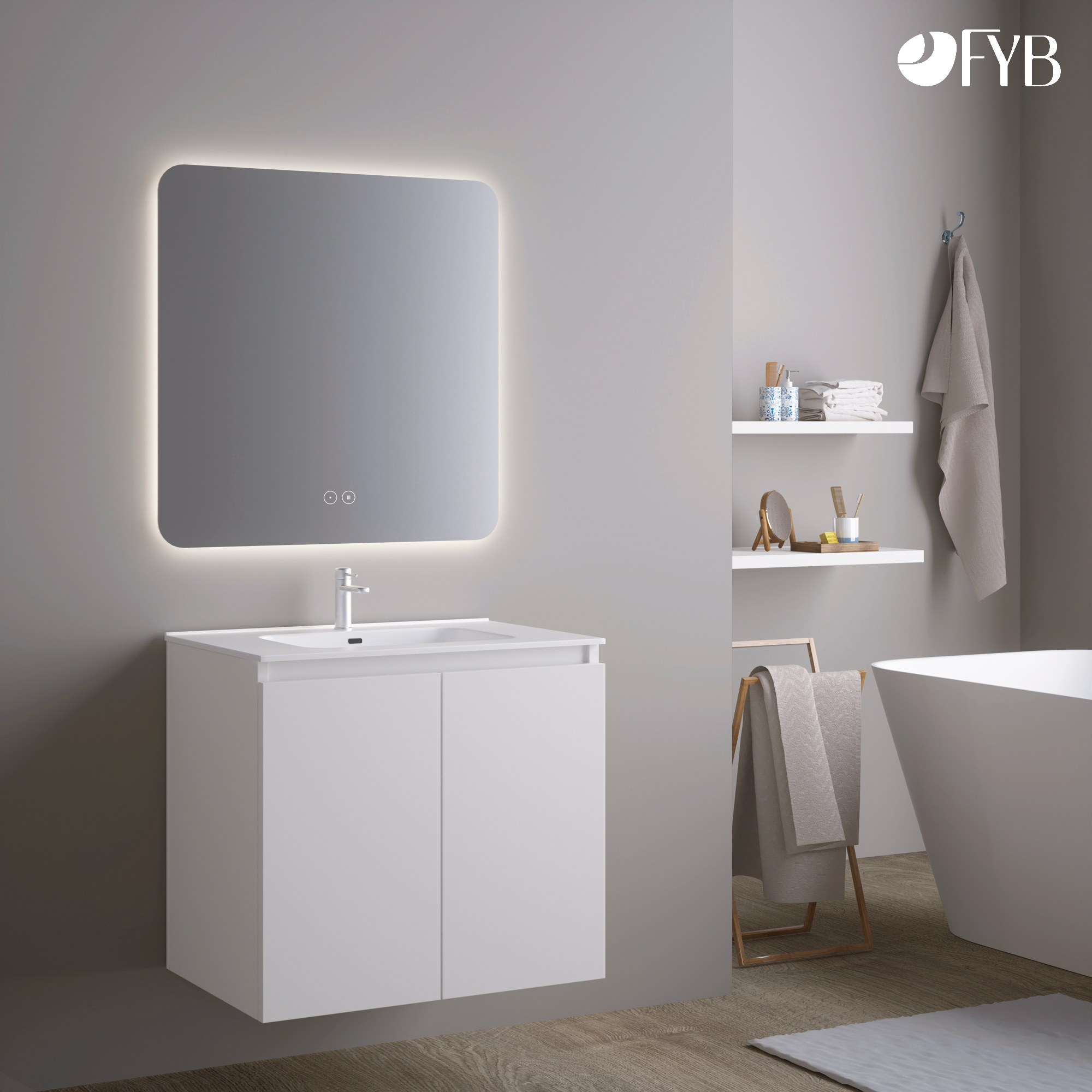 Feel Your Bath, Miroir de Salle de Bain Carré avec Lumière LED Réglable 80x80cm, avec Interrupteur Tactile, Antibuée et Arrêt Automatique - 6