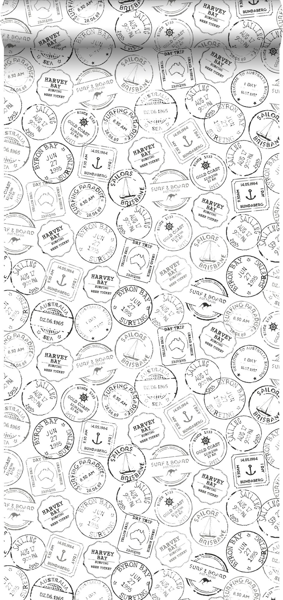 Papel pintado sellos postales deporte negro y blanco - 0,53 x 10,05 m - estahome