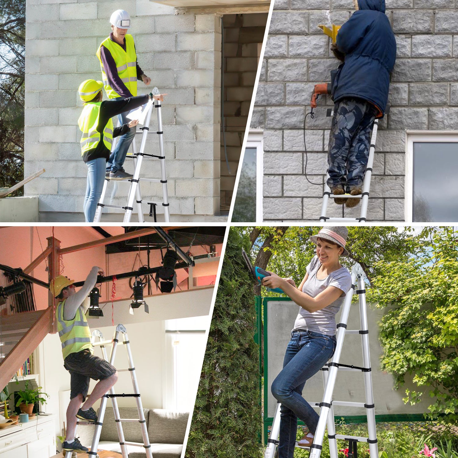 Aluminium Échelle pliante 2,5m+2,5m Télescopique Pliable avec Mains Courantes Amovibles, Éxtensible Échelle Droite Simple, Charge max 150 kg - 8