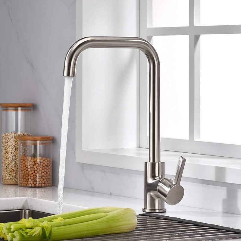 Bateria ścienna kuchenna, bateria ścienna ze stali nierdzewnej, obrotowa 360° do zlewu kuchennego, ciepła i zimna woda, regulowane otwory montażowe